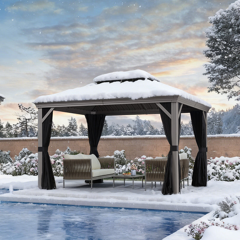 PURPLE LEAF Patio-Pavillon für den Garten Hardtop aus verzinktem Stahl mit verbesserten Vorhängen Arktis Grau
