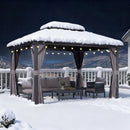 PURPLE LEAF Grauer Hardtop-Pavillon mit robustem Doppel-Dach aus verzinktem Stahl und Lichterkette - transparent