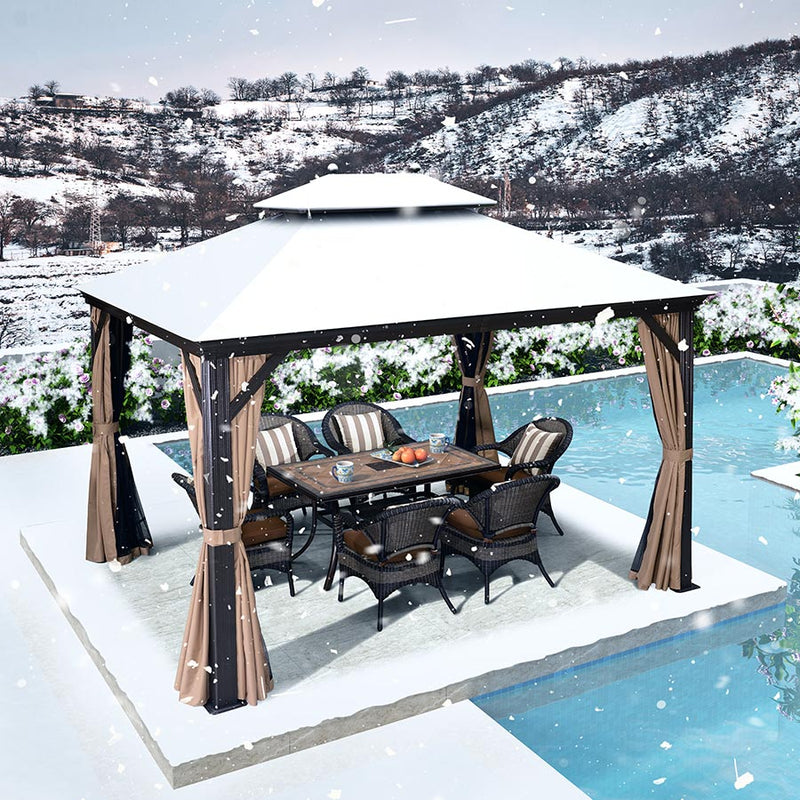 PURPLE LEAF Alu Pavillon Wasserdicht Stabil Winterfest Gartenpavillon mit Moskitonetz Hardtop Pavillon mit Stahldach, Bronze