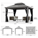 PURPLE LEAF Terrassenpavillon für den Garten | Hardtop mit verzinktem Stahlrahmen und Lichterkette  - transparent | Arktis Grau