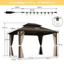 Purple Leaf Bronzer Hardtop-Gartenpavillon mit, verzinktem Stahl-Doppeldach, Netz und Vorhängen, milchweißen Lichterketten