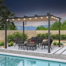 PURPLE LEAF Pergola Metall Garten Pavillon  Wasserdicht Stabil Winterfest Gartenpavillon Mit Sonnenschutz Überdachung mit Lichterkette - transparent