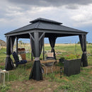 PURPLE LEAF Grau Alu Pavillon Wasserdicht Stabil Winterfest Wetterfest Gartenpavillon mit 4 Doppel Seitenteile Hardtop Pavillon mit Stahldach