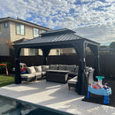 PURPLE LEAF Grau Alu Pavillon Wasserdicht Stabil Winterfest Wetterfest Gartenpavillon mit 4 Doppel Seitenteile Hardtop Pavillon mit Stahldach