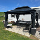 PURPLE LEAF Terrassen-Pavillon in Grau wetterfest mit Hardtop-Dach aus verzinktem Stahl, milchweiße Lichterkette