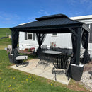 PURPLE LEAF Grau Alu Pavillon Wasserdicht Stabil Winterfest Wetterfest Gartenpavillon mit 4 Doppel Seitenteile Hardtop Pavillon mit Stahldach