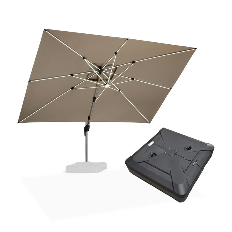 PURPLE LEAF Rechteckiger Sonnenschirm mit LED-Solarbeleuchtung und Schirmständer