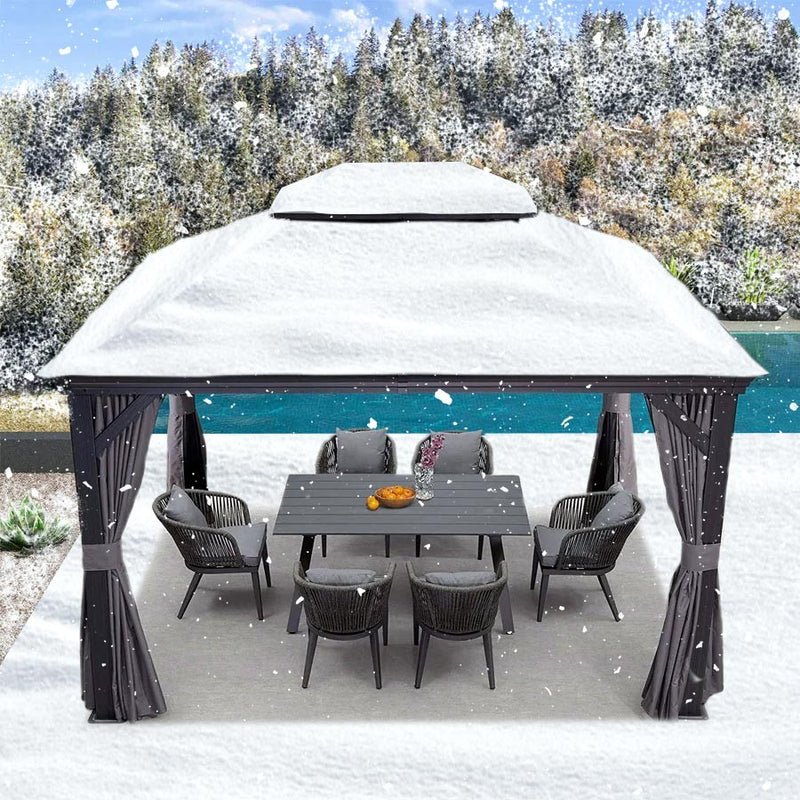 PURPLE LEAF Grau Alu Pavillon Wasserdicht Stabil Winterfest Wetterfest Gartenpavillon mit 4 Doppel Seitenteile Hardtop Pavillon mit Stahldach