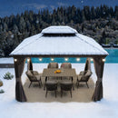 PURPLE LEAF Terrassen-Pavillon in Grau wetterfest mit Hardtop-Dach aus verzinktem Stahl, milchweiße Lichterkette