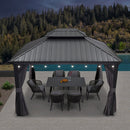 PURPLE LEAF Terrassen-Pavillon in Grau wetterfest mit Hardtop-Dach aus verzinktem Stahl, milchweiße Lichterkette