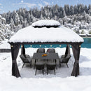 PURPLE LEAF Terrassen-Pavillon für den Garten, graues Hardtop-Dach aus verzinktem Stahl, Vordach mit Lichterkette - transparent