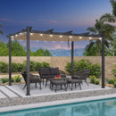 PURPLE LEAF Pergola Metall Garten Pavillon Aluminium Gazebo Wasserdicht Stabil Winterfest Gartenpavillon Mit Sonnenschutz Überdachung -milchweiße Lichterkette