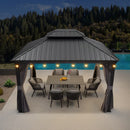 PURPLE LEAF Terrassen-Pavillon für den Garten, graues Hardtop-Dach aus verzinktem Stahl, Vordach mit Lichterkette - transparent