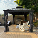 PURPLE LEAF Grau Alu Pavillon Wasserdicht Stabil Winterfest Wetterfest Gartenpavillon mit 4 Doppel Seitenteile Hardtop Pavillon mit Stahldach