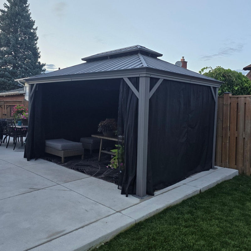 PURPLE LEAF Patio-Pavillon für den Garten Hardtop aus verzinktem Stahl mit verbesserten Vorhängen Arktis Grau