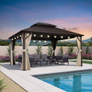 Purple Leaf Bronzer Hardtop-Gartenpavillon mit, verzinktem Stahl-Doppeldach, Netz und Vorhängen, klaren Lichterketten