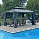 PURPLE LEAF Grau Alu Pavillon Wasserdicht Stabil Winterfest Wetterfest Gartenpavillon mit 4 Doppel Seitenteile Hardtop Pavillon mit Stahldach