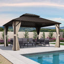 Purple Leaf Bronzer Hardtop-Gartenpavillon für Terrasse mit verzinktem Stahl-Doppeldach, Netz und Vorhängen