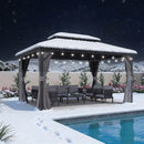 PURPLE LEAF Grauer Hardtop Pavillon mit robustem Doppeldach aus verzinktem Stahl und milchweißen Lichterketten