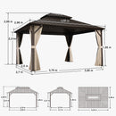 Purple Leaf Bronzer Hardtop-Gartenpavillon für Terrasse mit verzinktem Stahl-Doppeldach, Netz und Vorhängen