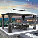 PURPLE LEAF Grau Alu Pavillon Wasserdicht Stabil Winterfest Wetterfest Gartenpavillon mit 4 Doppel Seitenteile Hardtop Pavillon mit Stahldach