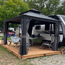 PURPLE LEAF Grau Alu Pavillon Wasserdicht Stabil Winterfest Wetterfest Gartenpavillon mit 4 Doppel Seitenteile Hardtop Pavillon mit Stahldach