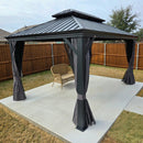 PURPLE LEAF Grau Alu Pavillon Wasserdicht Stabil Winterfest Wetterfest Gartenpavillon mit 4 Doppel Seitenteile Hardtop Pavillon mit Stahldach