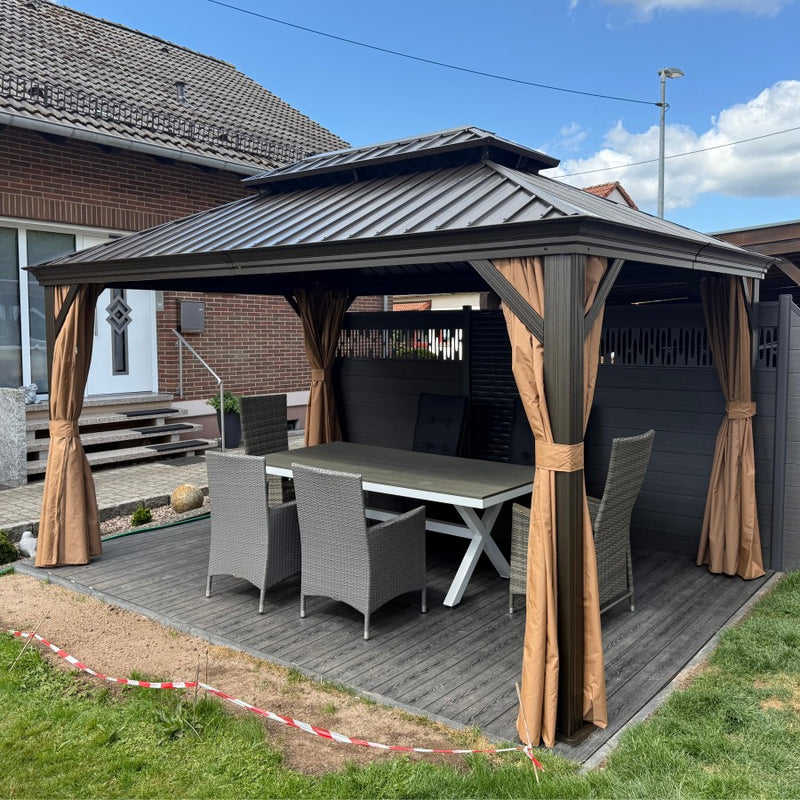 PURPLE LEAF Alu Pavillon Wasserdicht Stabil Winterfest Gartenpavillon mit Moskitonetz Hardtop Pavillon mit Stahldach, Bronze