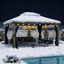 PURPLE LEAF Terrassenpavillon für den Garten | Hardtop mit verzinktem Stahlrahmen und Lichterkette  - transparent | Arktis Grau