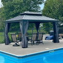 PURPLE LEAF Grau Alu Pavillon Wasserdicht Stabil Winterfest Wetterfest Gartenpavillon mit 4 Doppel Seitenteile Hardtop Pavillon mit Stahldach