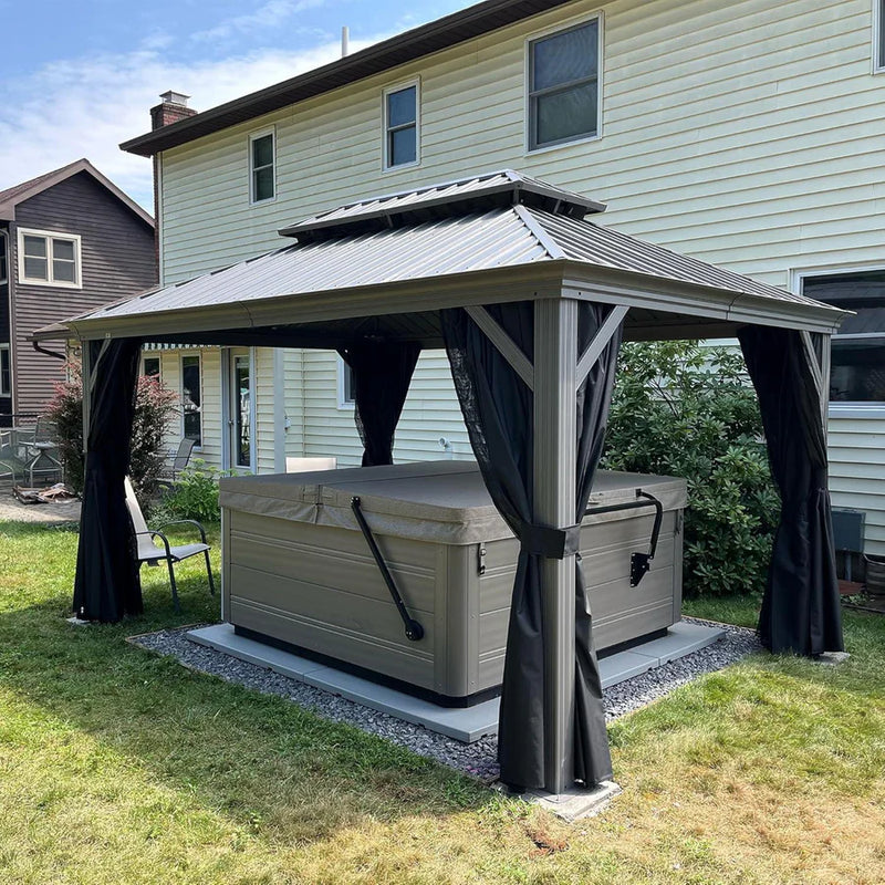 PURPLE LEAF Terrassenpavillon für den Garten | Hardtop mit verzinktem Stahlrahmen und Lichterkette  - transparent | Arktis Grau