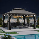 PURPLE LEAF Outdoor Hardtop Pavillon in Hellgrau mit Aluminiumrahmen und Doppel-Dach, mit milchweißer Lichterkette