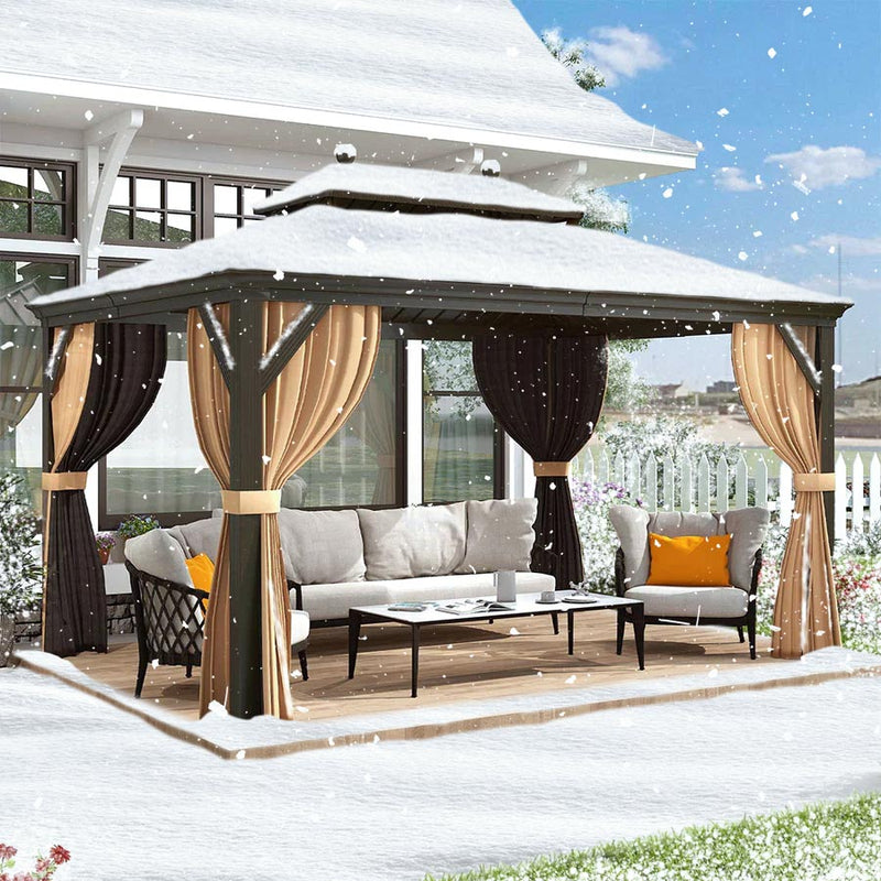 PURPLE LEAF Alu Pavillon Wasserdicht Stabil Winterfest Gartenpavillon mit Moskitonetz Hardtop Pavillon mit Stahldach, Bronze