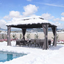 PURPLE LEAF Graues Hardtop-Pavillon mit strapazierfähigem verzinktem Stahl-Dach in Doppeldach-Ausführung mit Netz und Vorhängen