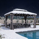 PURPLE LEAF Grauer Hardtop-Pavillon mit robustem Doppel-Dach aus verzinktem Stahl und Lichterkette - transparent