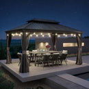 PURPLE LEAF Terrassen-Pavillon in Grau wetterfest mit Hardtop-Dach aus verzinktem Stahl, milchweiße Lichterkette