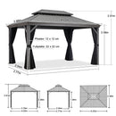 PURPLE LEAF Terrassenpavillon für den Garten | Hardtop mit verzinktem Stahlrahmen und Lichterkette  - transparent | Arktis Grau