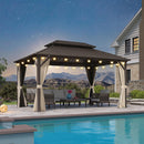 Purple Leaf Bronzer Hardtop-Gartenpavillon mit, verzinktem Stahl-Doppeldach, Netz und Vorhängen, klaren Lichterketten