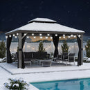 PURPLE LEAF Outdoor Hardtop Pavillon in Hellgrau mit Aluminiumrahmen und Doppel-Dach, mit milchweißer Lichterkette