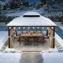 PURPLE LEAF Hardtop Pavillon für den Garten, bronzefarbenes Doppel-Dach, Aluminiumrahmen, mit milchweißer Lichterkette