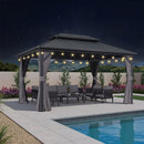 PURPLE LEAF Grauer Hardtop-Pavillon mit robustem Doppel-Dach aus verzinktem Stahl und Lichterkette - transparent