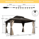 Purple Leaf Bronzer Hardtop-Gartenpavillon mit, verzinktem Stahl-Doppeldach, Netz und Vorhängen, milchweißen Lichterketten