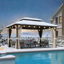 Purple Leaf Bronzer Hardtop-Gartenpavillon mit, verzinktem Stahl-Doppeldach, Netz und Vorhängen, klaren Lichterketten