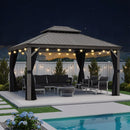 PURPLE LEAF Terrassenpavillon für den Garten | Hardtop mit verzinktem Stahlrahmen und Lichterkette  - transparent | Arktis Grau