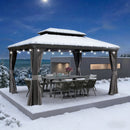 PURPLE LEAF Terrassen-Pavillon in Grau wetterfest mit Hardtop-Dach aus verzinktem Stahl, milchweiße Lichterkette