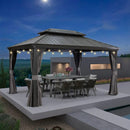 PURPLE LEAF Terrassen-Pavillon für den Garten, graues Hardtop-Dach aus verzinktem Stahl, Vordach mit Lichterkette - transparent