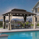 Purple Leaf Bronzer Hardtop-Gartenpavillon mit, verzinktem Stahl-Doppeldach, Netz und Vorhängen, milchweißen Lichterketten