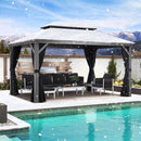 PURPLE LEAF Patio-Pavillon für den Garten Hardtop aus verzinktem Stahl mit verbesserten Vorhängen Arktis Grau