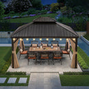 PURPLE LEAF Outdoor-Hardtop-Pavillon für den Garten, bronzefarbenes Doppel-Dach, Aluminiumrahmen, mit Lichterkette - klar