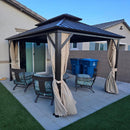 Purple Leaf Bronzer Hardtop-Gartenpavillon mit, verzinktem Stahl-Doppeldach, Netz und Vorhängen, milchweißen Lichterketten